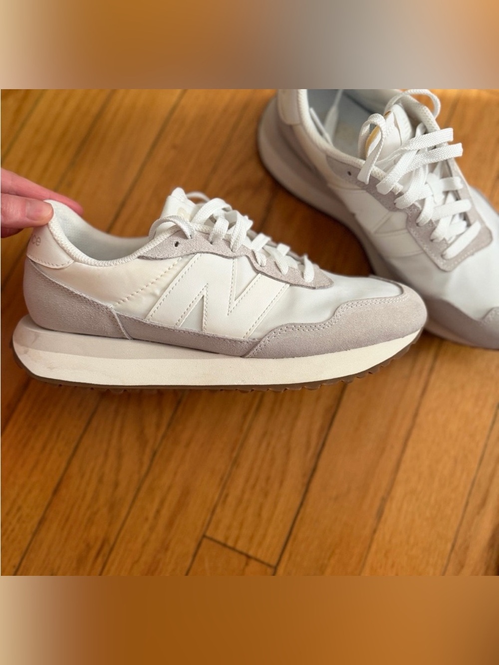 New Balance 237 White Sneakers with Tan Suede-US W 9